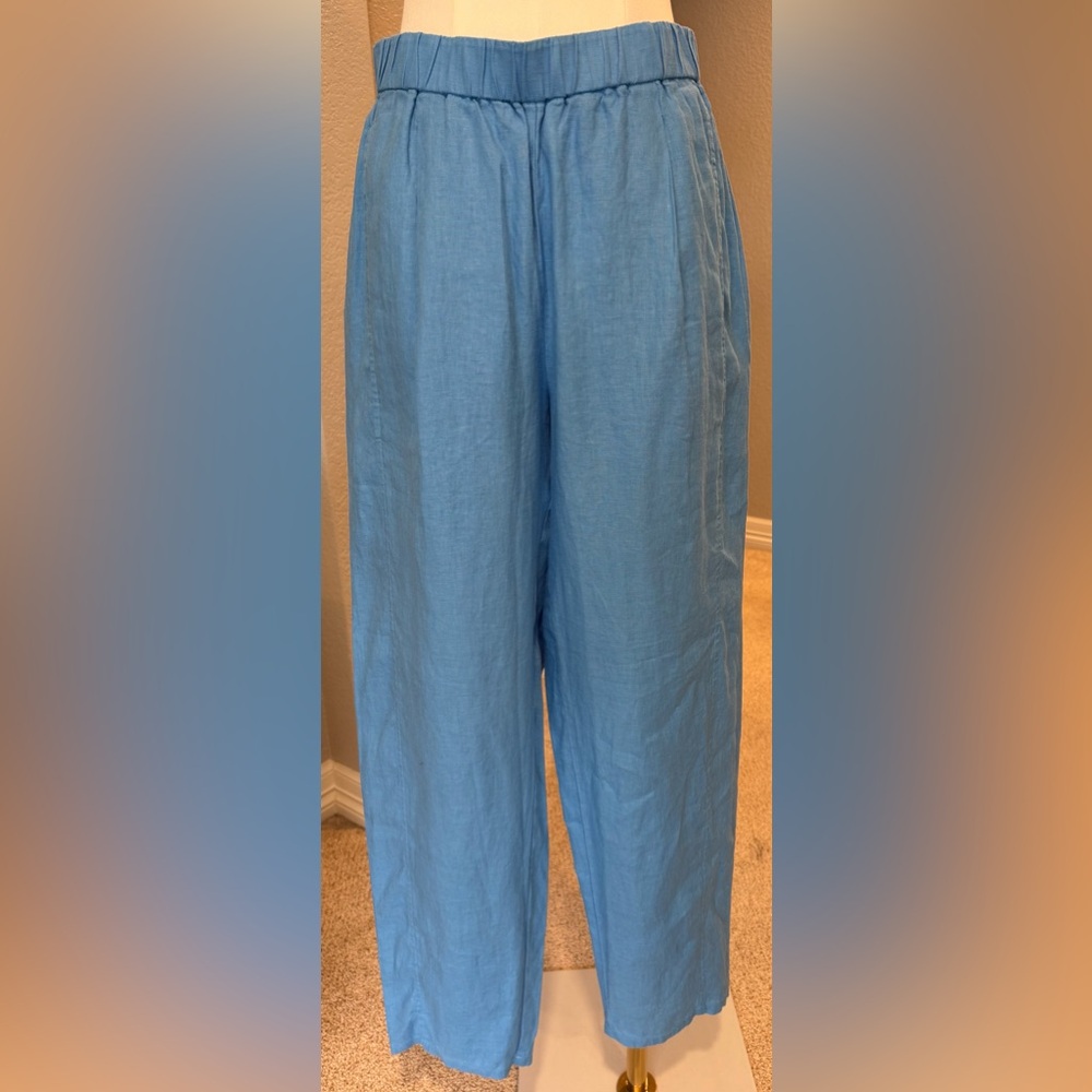 Eileen Fisher Sky Blue 100% Organic Linen Lantern Pant w/ Pockets - Picture 2 of 13